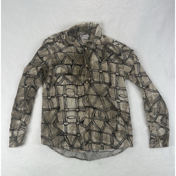 Zara Other - Zara Men's Geometric Print Regular‎ Fit Long Sleeve Sz Small Tan/Black Viscose